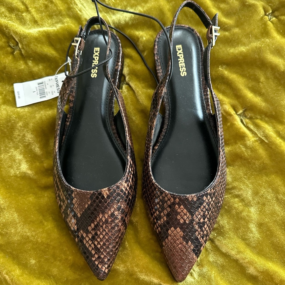 NWT express snake print sling backs. Size 8